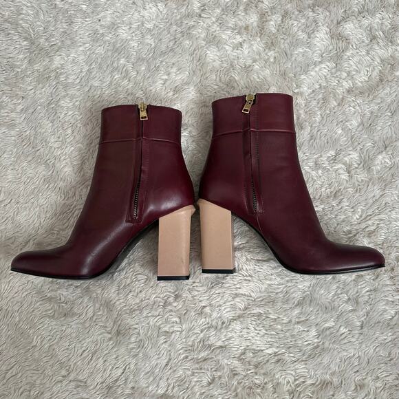 Marni Sz 7 Womens Ankle Leather Boots Block Heel Square Toe Maroon Red Nude - Picture 3 of 10